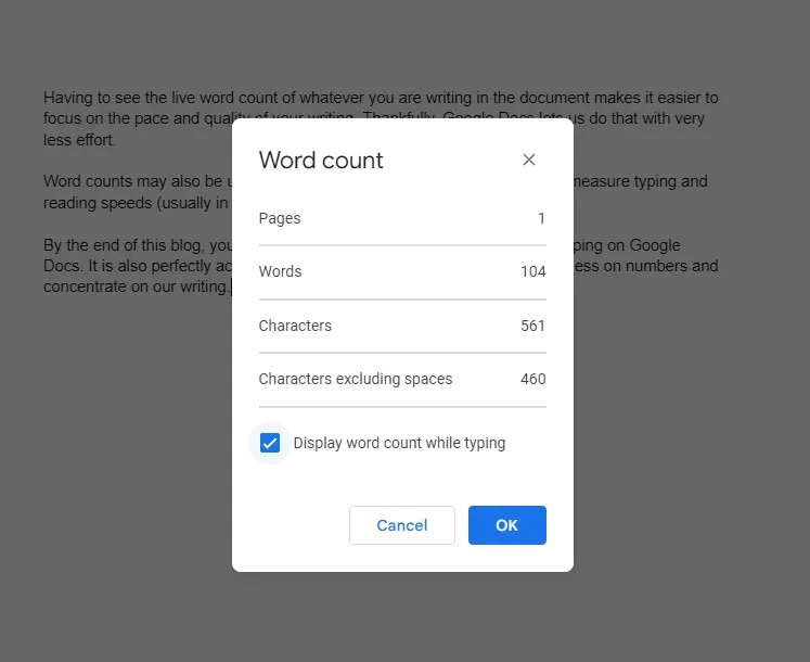 DISPLAY WORD COUNT